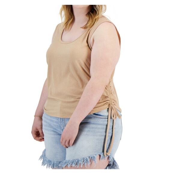 Love, Fire Ribbed Spring Purple Ruched Drawstring Side Tank NWT 2X or 3X - Picture 3 of 3